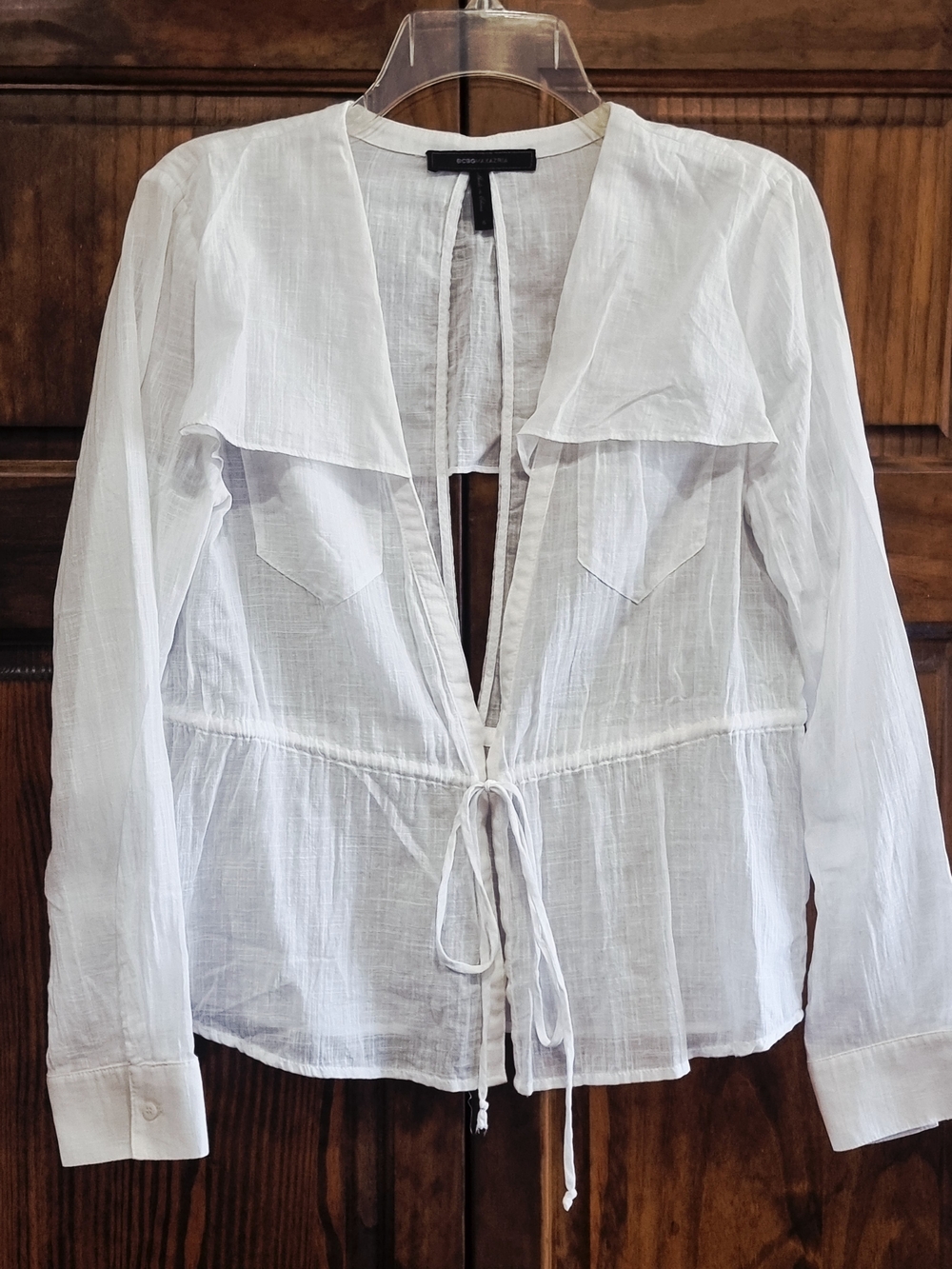 BCBGMaxAzria White Tie-Front Button-Down Blouse